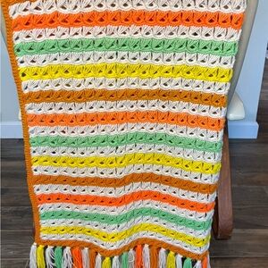Vintage Hand Crochet Broomstick  Vibrant Striped Knit Lap Quilt - Shoulder Wrap